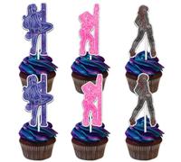 18pcs Glitter Neon Pole Dancing Cupcake Topper Cheer to Sexy Lady Night Out Hen Theme Anniversary Bachelorette Party Decoration for Men Women Happy Birthday Decor Supplies