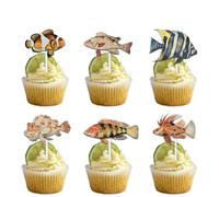 18Pcs Glitter Ocean Creature Fish Dessert Cupcake Topper Under the Sea Animals Theme Decoration Picks Happy Birthday Party Decor for Girl Boy Favour Supplies Set