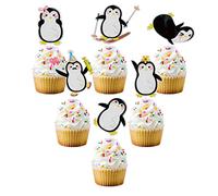 18Pcs Glitter Penguin Cupcake Toppers, Penguin Baby Shower Decorations, Penguin Birthday, Penguin Party Decorations,Baby Winter Onederland Supplies.