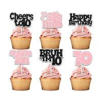 18pcs Glitter Pink Sis 10 Years Old Dessert Cupcake Topper Cheer to 10th Bruh I'm Ten Theme Anniversary Party Decoration for Men Women Happy Birthday Decor Supplies