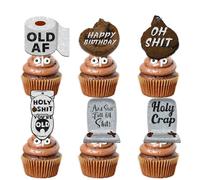18pcs Glitter Poop Fly Toilet Dessert Cupcake Topper Pick for Funny You’re Old Theme Decor Supplies Men Women Happy Birthday Party Decoration