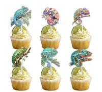 18Pcs Glitter Reptile Tropical Lizard Dessert Cupcake Topper Jungle Animals Wildlife Chameleon Theme Decoration Happy Birthday Party Decor Picks for Girl Boy Favour Supplies Set