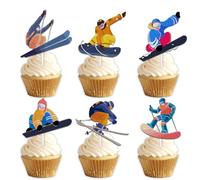 18pcs Glitter Skiing Player Cupcake Topper Winter Sport Skiing Theme Decor Supplies Men Women Happy Birthday Party Decorations