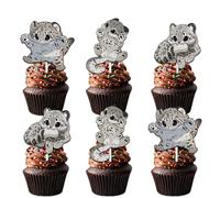 18pcs Glitter Snow Leopard Dessert Cupcake Topper Pick for Cute Little Animal Snow Leopard Theme Decor Supplies Baby Shower Men Women kids Happy Birthday Party Decoration