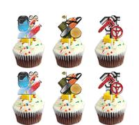 18Pcs Glitter Tools Dessert Cupcake Topper Machine Worker Chainsaw Pliers Electric Drill Theme Decoration Happy Birthday Party Decor for Men Boy Favour Supplies Set