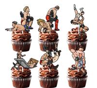18pcs Glitter Wrestling Boy Dessert Cupcake Topper Wrestling Theme Decor Supplies Boy Man Wrestler Happy Birthday Party Decorations