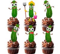 18pcs Green Glitter Cartoon Cucumber Dessert Cupcake Topper for A Big Dill Vegetable Fruit Funny Pickle Theme Decor Supplies Men Women Birthday Anniversary Wedding Party Decoration