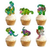 18pcs Green Glitter Chameleon Dessert Cupcake Pick for Cute Reptile Theme Decor Supplies Men Women Happy Birthday Party Decorations