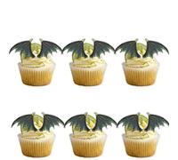 18pcs Green Glitter Dessert Cupcake Topper Pick for Dragon Wings Theme Decor Supplies Men Women Happy Birthday Party Decoration