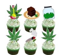 18pcs Green Glitter Marijuana Dessert Cupcake Topper Dope Leaf 420 Have A Dope Theme Decor Supplies Boys Girls Happy Birthday Wedding Party Decorations