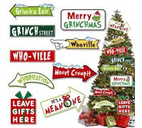 18PCS Grinch Christmas Decorations, The Grinch Christmas Decorations, Includes 18 Signboards, 40 Glue Dots & 18 Strings, Perfect for Holiday Decor & Funny Xmas Parties