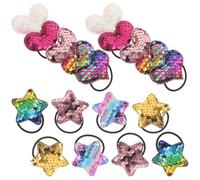 18pcs Heart and Star Hair Ties Sparkling Sequin | Soft Featherweight Texture, Versatile Wrist or Hair Use, Includes Charms, for Daily Commutes and Dance Recitals