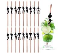 18Pcs Hen Bachelorette Cocktail, Hen Party Naughty Straw Dancing Men Male Stripper Rose Gold Paper Straws for Bachelorette Party Decoration Accessories