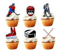 18pcs Hockey Cupcake Toppers for Boys Men Girls Hockey Birthday Party Supplies Sport Hockey Ball Party Decorations Ice Hockey Birthday Cake Decorations