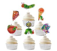 18pcs Hungry Caterpillar Dessert Cupcake Topper, Very Hungry Caterpillar Reading Story Theme Party Decorations for Boy Girl, Children's Fairy Tale Party or Birthday Party Event Supplies