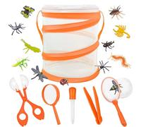 18Pcs Insect Catching Kit, Portable Butterfly Bug Catcher Mesh, Collapsible Bug Catcher Net with 12 Fake Insects, Bug Hunting Kits for Kids Science Education