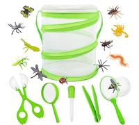 18Pcs Insect Catching Kit, Portable Butterfly Bug Catcher Mesh, Collapsible Bug Catcher Net with 12 Fake Insects, Bug Hunting Kits for Kids Science Education