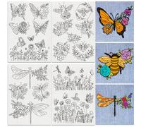 18Pcs Insects Flying In Flowers Embroidery Pattern Stabilizers, 8.3”x11.7” Butterfly Dragonfly Bee Water Soluble Stick and Stitch Embroidery Sticker, 4 Sheets Hand Sewing DIY Embroidery Transfer Paper
