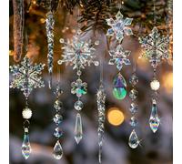 18pcs Iridescent Ornaments Snowflakes Icicle Drop Crystal Hanging Ornaments for Christmas Tree Winter Holiday Frozen Party Decorations