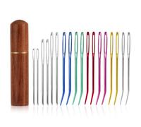 18pcs Large Eye Hand Knitting Needles Kit with Curved & Blunt Needles & Wooden Case for Quilting, Beading, Crochet & More