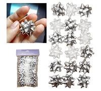 18PCs Large Gift Wrapping Bows 7cm - Silver and White Gift Accessories, Self-Adhesive Christmas Metallic Gift Bows, Christmas Reward Wrapping Bows for Holiday Decorations