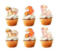 18pcs Leopard Gecko Cupcake Toppers for Boys Girls Cute Reptile Birthday Party Decorations Lizard Party Supplies Reptile Pet Cake Decorations