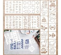 18Pcs Letters and Numbers Alphabet Stencils for Kids, Educational Writing Practice Kit, Reusable Mix Pattern Tracing Stencils for Kids Painting Drawing, DIY Projects(White)