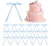 18Pcs Light Blue Bowknot Cake Toppers for Cake Decorations,Light Blue Bow Bowknot Ribbons Cake Decoration Picks Baby Shower Cake Topper Decorations for Birthday Bridal Wedding Party Cake Decor