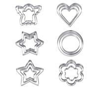 18pcs Metal Cookie Cutters Set, 6 Shapes Stainless Steel Round Heart Flower Angel & Hexagon Star Shapes Biscuit Cutters for Baking Christmas Holiday Winter