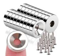 18Pcs Neodymum Magnets, 12x3mm Hole 4mm Strong Magnets Heavy Duty with Holes, Small Permanent Round Ring Rare Earth Magnet s, Muti-Use Magnet with Hole in The Center for Wall Mounting