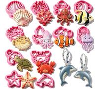 18Pcs Ocean Life Polymer Clay Cutters Set Sea Creatures Mini Clay Earring Cutters Summer Marine Animals Turtle Dolphin Jellyfish Seashell Polymer Jewelry Cutter for Earrings Crafts DIY Tool Supplies