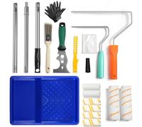 18PCS Paint Roller Set, Includes Extension Pole, Paint Tray, Brush, Large and Mini Rollers & Sleeves, Multi-Function Paint Scraper, Masking Film, Paint Stirrer, for Painting Walls Edges of Ceiling