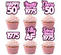 18pcs Pink Glitter Dessert Cupcake Topper Pick for Straight Outta 1975 Legend Since 1975 Theme Decor Supplies Men Happy 50th Birthday Party Decorations