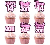 18pcs Pink Glitter Dessert Cupcake Topper Pick for Straight Outta 2011 Legend Since 2011 Theme Decor Supplies Boy Happy 14th Birthday Party Decorations