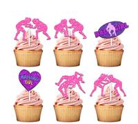 18pcs Pink Glitter Female Wrestler Dessert Cupcake Topper Pick for Wrestling Theme Decorations Women Girls Happy Birthday Party Decor Supplies