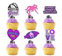 18pcs Pink Glitter Female Wrestler Dessert Cupcake Topper Pick for Wrestling Theme Decorations Women Girls Happy Birthday Party Decor Supplies