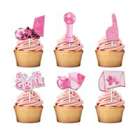 18pcs Pink Glitter Football Ball Dessert Cupcake Topper Pick for Soccer World Cup Theme Decorations Women Girls Athletes Happy Birthday Party Decor Supplies