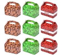 18pcs Pixel Theme Gift Box Bags, 3 Colors Video Game Goodie Theme Gift Treat Boxes with Handle Foldable Pixel Goody Party Favors for Boys Girls Birthday Decorations Supp;Lies (Green/Brown/Red)