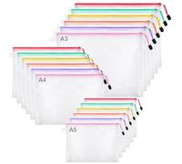 18PCS Plastic Zip Wallets Folders 3 Sizes Clear Mesh Zipper Pouch Zipper File Bags in A3 A4 A5 Stationary Bag Organizer Carrier for School Office Travel Supplies