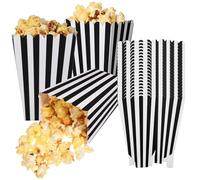 18Pcs Popcorn Boxes, Mini Cardboard Popcorn Box Cardboard Popcorn Bowl 2 x 2.75 x 5 Inch Kids Size, Movie Night Small Popcorn Buckets Striped Popcorn Bowls for Movie Theater Movie Night Favors (Balck)
