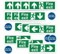 18pcs Premium Fire Exit Sign Kit (Right, Left, Up, Down Arrow) - Fire Exit Keep Clear, Fire Door Keep Shut, 30 X 10cm Self Adhesive Sticker EN ISO 7010 Compliant