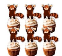 18pcs Red Glitter Cute Panda Dessert Cupcake Topper Anime Animal Theme Decor Supplies Baby Shower Boys Girls Happy Birthday Party Decorations