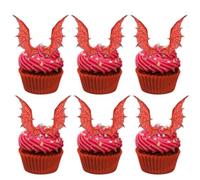 18pcs Red Glitter Dessert Cupcake Topper Pick for Dragon Wings Theme Decor Supplies Men Women Happy Birthday Party Decoration