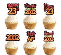 18pcs Red Glitter Dessert Cupcake Topper Pick for Straight Outta 2002 Legend Since 2002 Theme Decor Supplies Men Happy 23rd Birthday Party Decorations