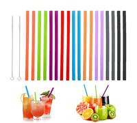 18Pcs Reusable Silicone Straws with 2 Cleaning Brushes - Colorful Bendy Drinking Straws for Juice, Smoothies & Cocktails | Eco-Friendly Alternative to Plastic Straws
