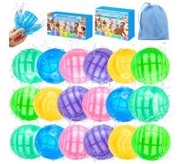 18Pcs Reusable Water Balloons Quick Fill, Self-Sealing Silicone Refillable Water Bombs with Mesh Bag, Summer Water Toys for Adults Beach Pool Party Outdoor Games