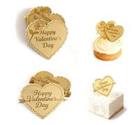 18pcs Rose Carving Gold Acrylic Heart Shape Happy Valentine's Day Cupcake Decorations, Valentine's Day Cake Party Supplies Gifts