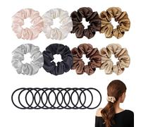 18Pcs Satin Scrunchy Silk Bobbles, Ponytail Holder Soft Satin Hair Ties Set, Classic Versatile Brown Silk Scrunchies, 4mm Black Super Elastic Hair Ties, Soft and Silky Hair Accessories for Daily Use