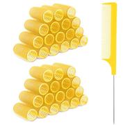 18pcs Self Grip Hair Rollers with Small Comb,Heatless Hair Curler,Plastic Rose Red Small Hair Rollers for Pro Salon Hairdressing and DIY Hairstyles (0.98 X 2.44 Inch)(yellow)