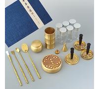 18Pcs/Set Brass Incense Making Kit, Chinese Agarwood Incense Burner Kit with Powder, DIY Backflow Tower Incense Cone Molds Including Spoon, Press, Shovl, Brush, Bottle